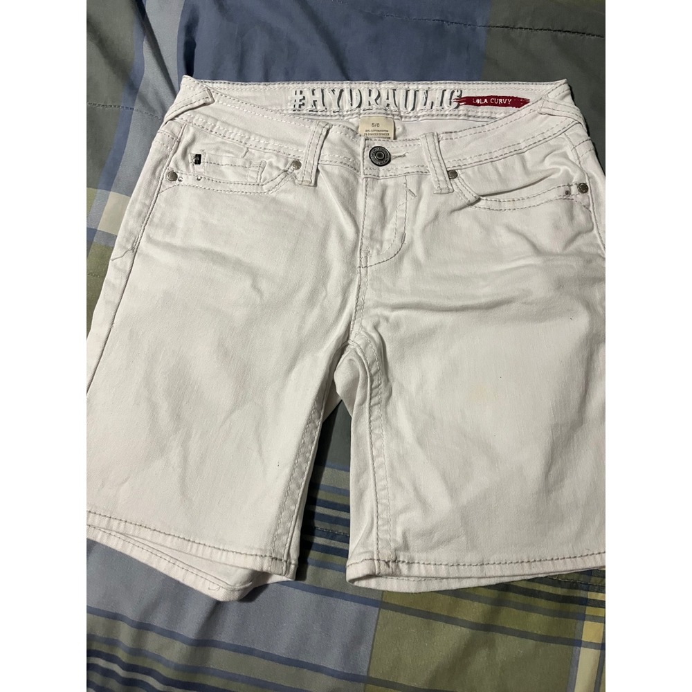 Hydraulic Lola Curvy White Denim Bermuda Shorts Embroidered Back Pockets Size5/6 - Picture 2 of 6